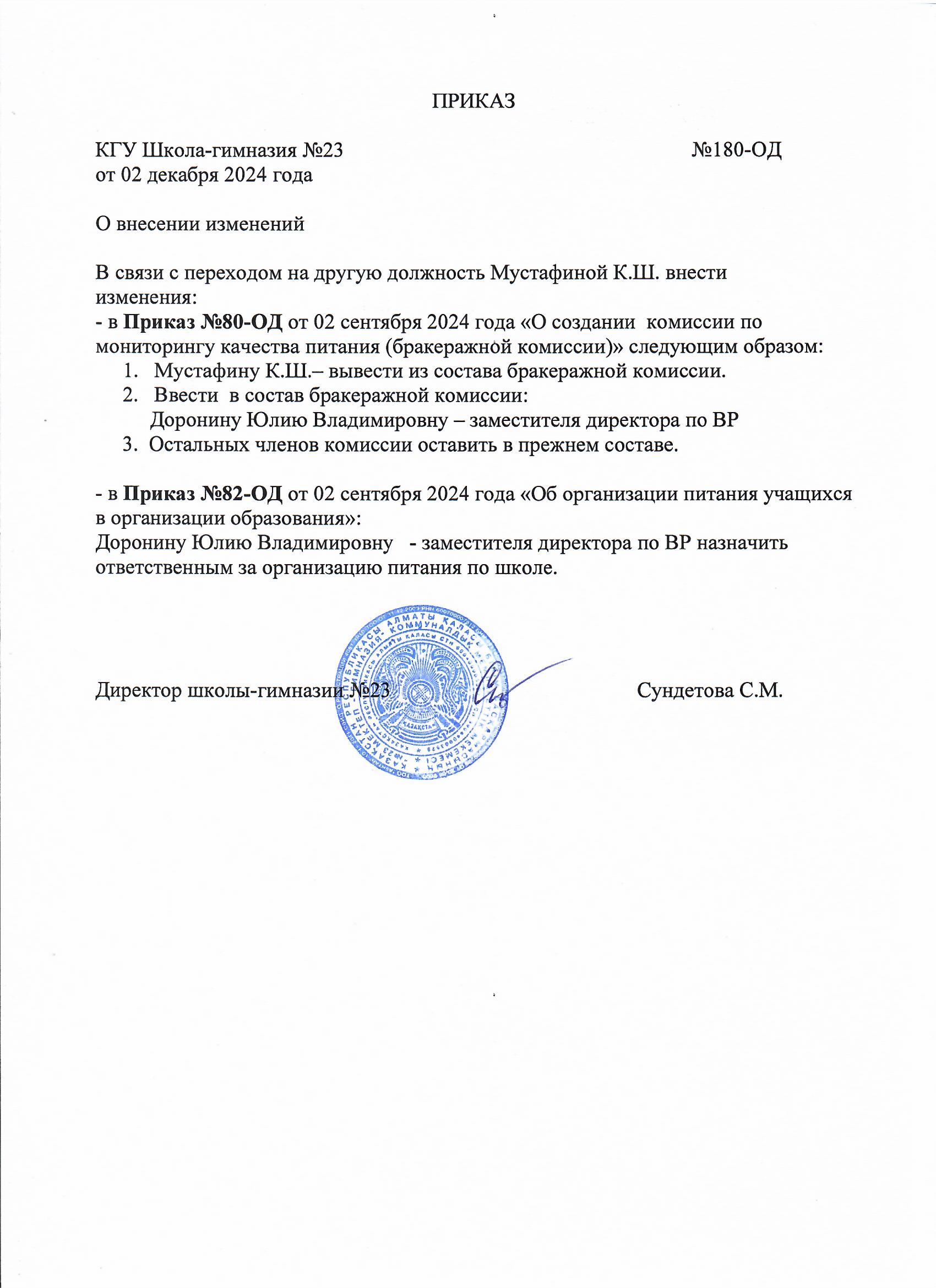 О внесение изменений в бракеражный состав